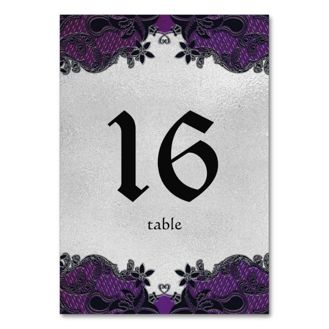 Numeração De Mesa Número de Tabela Floral e Roxo Preto (Frente)