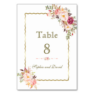 Numeração De Mesa Número de Tabela Floral Rosa Rosa-Rosa Dourada bri