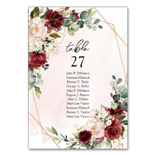 Numeração De Mesa Número de tabela geométrica do ouro floral burgund