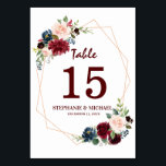 Numeração De Mesa Número de Tabela Geométrica Floral do Marinho Verm<br><div class="desc">Cartão de Número da Mesa de Boho Russo Floral Russo Boho, Burgundy, com quadro geométrico moderno. Perfeito para um casamento outono. O design apresenta um buquê espantoso de burgundy / Marsala, pêssego, marinho/rosa com folhas correspondentes. Por favor, encontre mais designs e variações na minha loja de "blisswedingpaperie". E sinta-se à...</div>