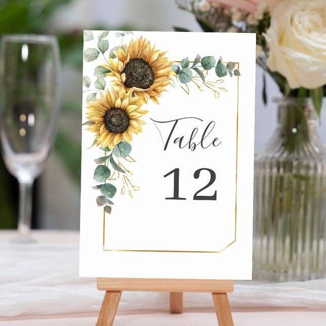 Numeração De Mesa Número de Tabela Personalizada Floral de Enxerguid (Sunflower Eucalyptus Floral Custom Table Number)