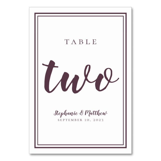 Numeração De Mesa Número Dois da Mesa de Casamento Cassis Roxo Simpl (Frente)