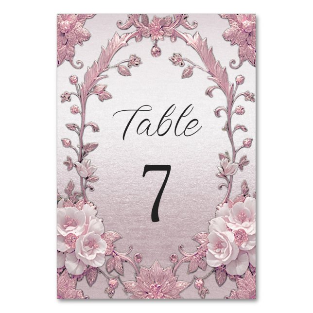 Numeração De Mesa Número Único de Tabela Floral Rosa (Frente)