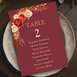 Numeração De Mesa Números de assentos de casamentos florais de laran