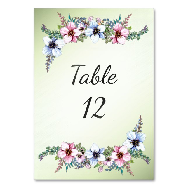 Numeração De Mesa Números de mesa com flores em aquarela (Frente)