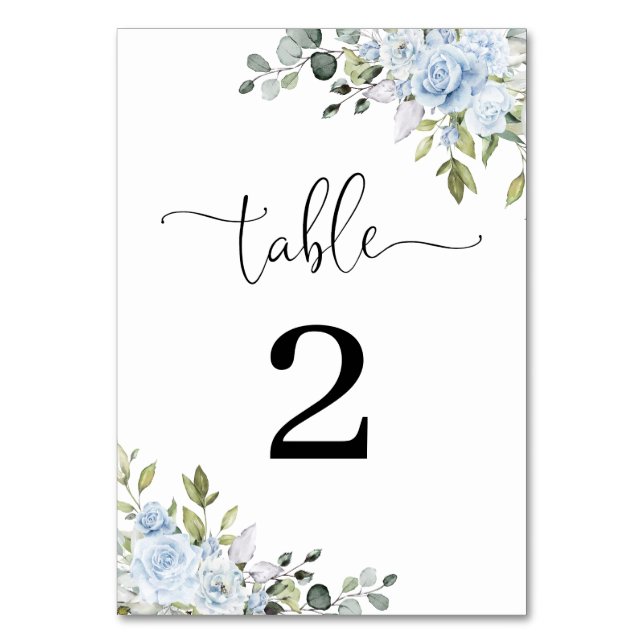 Numeração De Mesa Números de Mesa de Casamento Botânico Azul Suave (Frente)