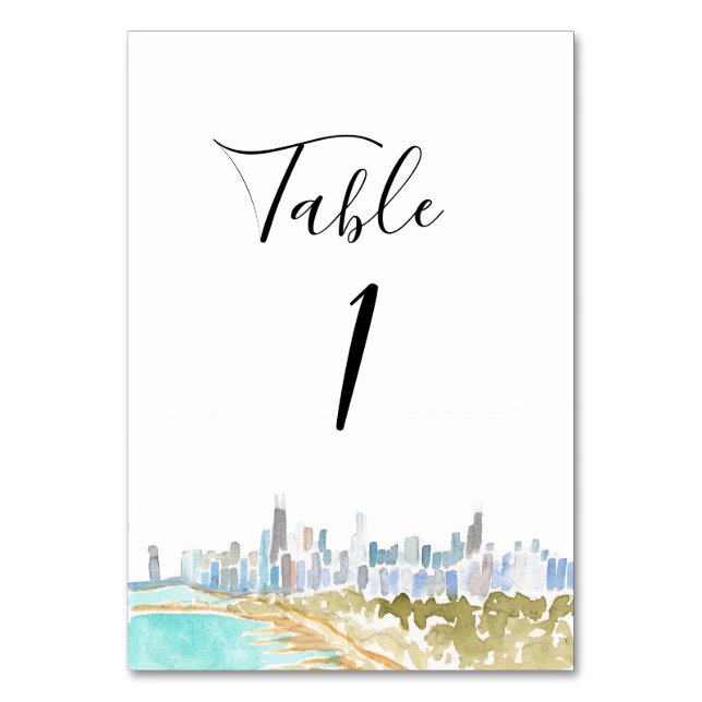 Numeração De Mesa Números de Mesa de Casamento em Aquarela Chicago (Frente)