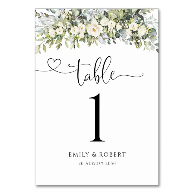 Numeração De Mesa Números de Mesa de Casamento Floral Branco (Frente)