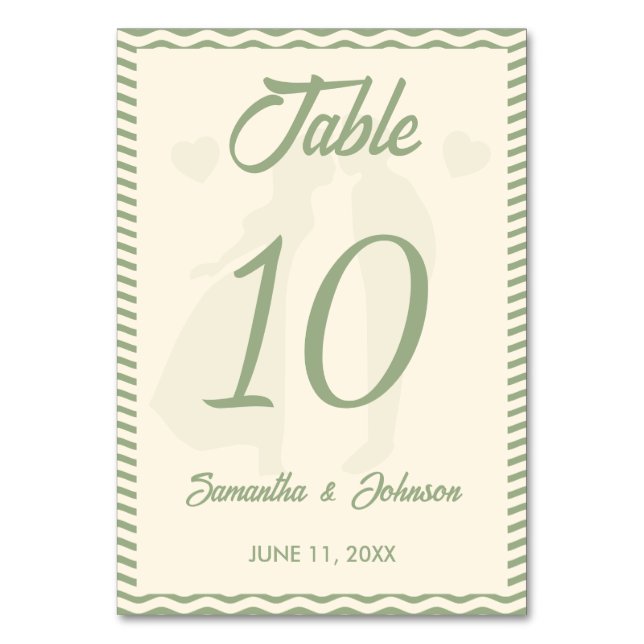 Numeração De Mesa Números de Mesa de Casamento Modernos em Verde Sag (Frente)