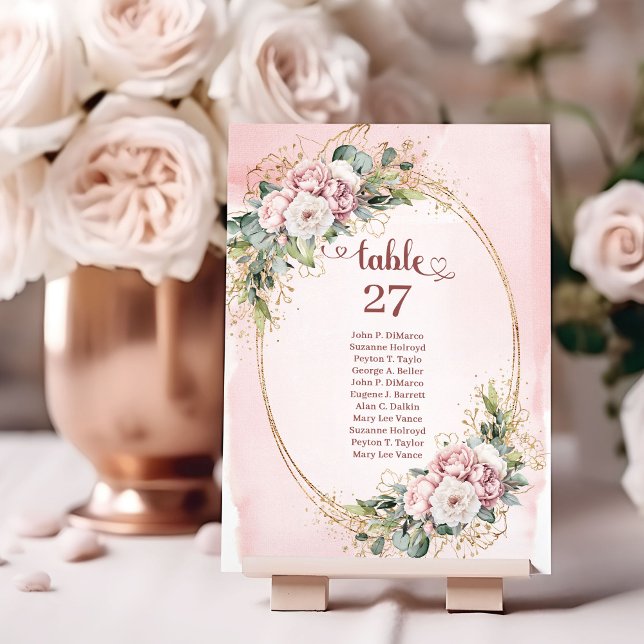 Numeração De Mesa Números de Mesa de Eucalipto Floral em Dourado Ros (Modern Rose Gold Floral Eucalyptus Table Numbers)