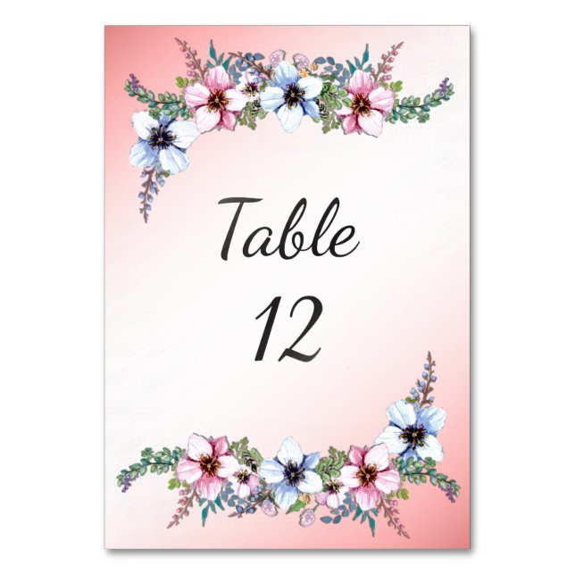 Numeração De Mesa Números de mesa em aquarela flores rosa (Frente)