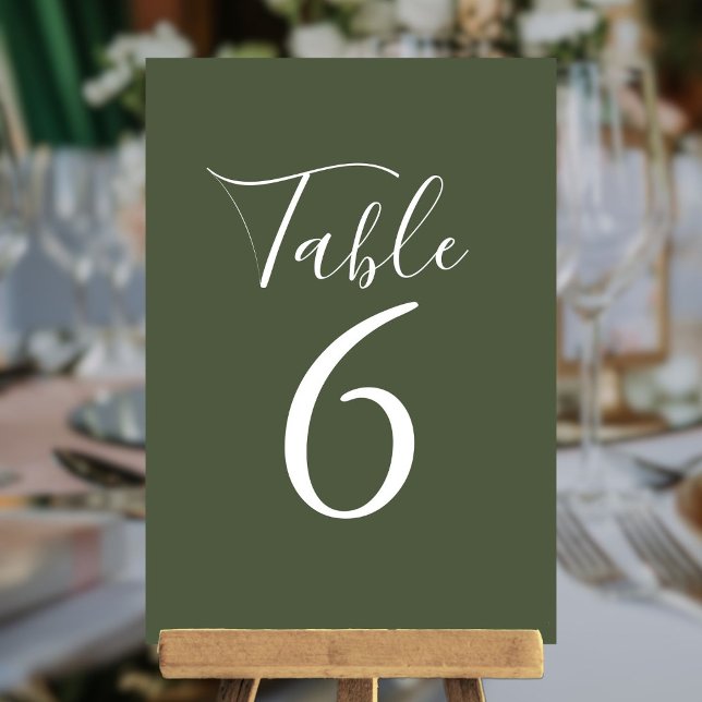 Numeração De Mesa Números de Mesa em Grafia Oliva Elegante (Elegant Olive Green Script Table Numbers)
