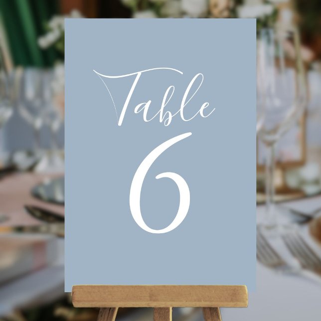 Numeração De Mesa Números de Mesa em Script Elegante Azul Empoeirado (Elegant Script Dusty Blue Table Numbers)