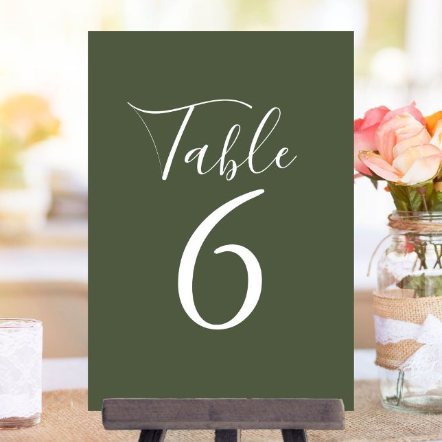 Numeração De Mesa Números de Mesa em Script Elegante Verde Oliva (Elegant Script Olive Green Table Numbers)