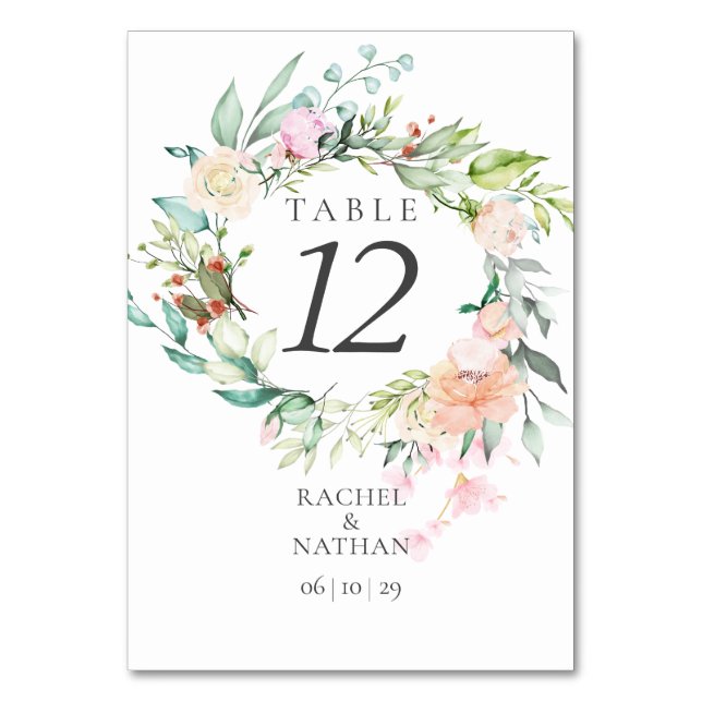 Numeração De Mesa Números de Mesa Florais Elegantes com Aguarela (Verso)