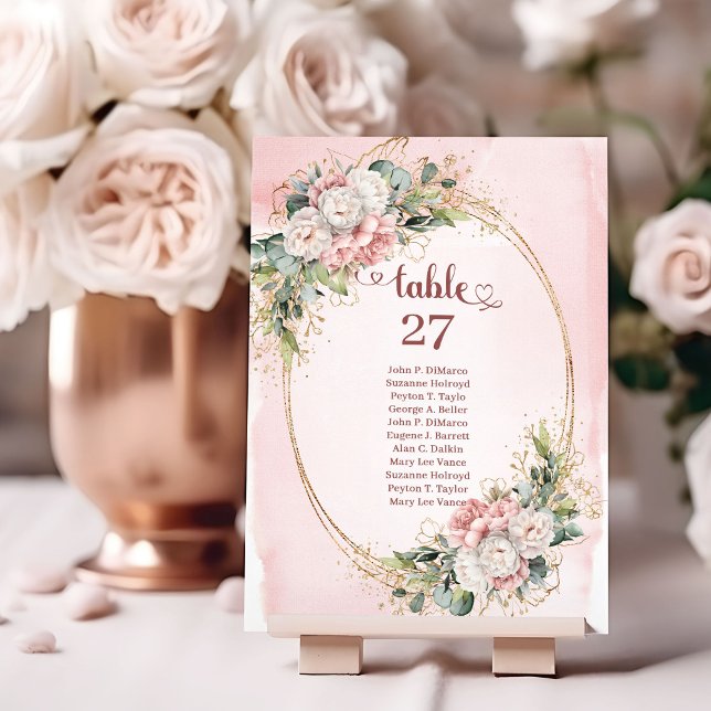 Numeração De Mesa Números de Mesa Florais Rosa Empoeirado Eucalipto  (Dusty Pink Floral Eucalyptus Gold Table Numbers)