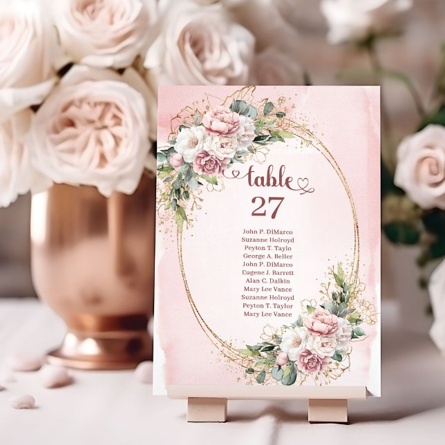 Numeração De Mesa Números de Mesa Flores de Ouro Rosa Elegantes (Stylish Rose Gold Flowers Eucalyptus Table Numbers)