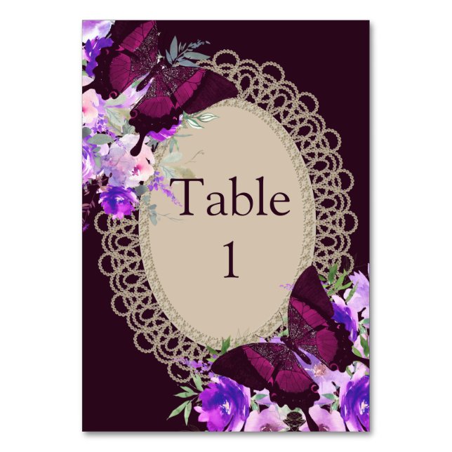 Numeração De Mesa Números de Mesa Glamourosos com Renda Roxa - Cartã (Frente)