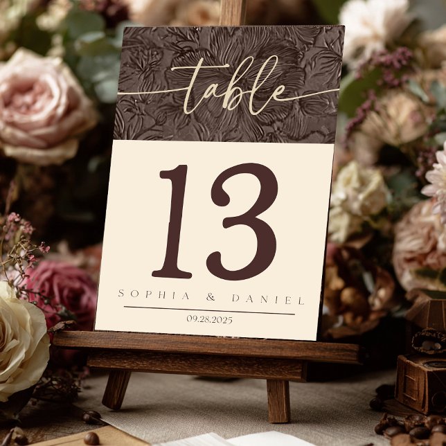 Numeração De Mesa Números de Tabela Casada de Chocolate Elegante Moc (Add a touch of luxury to your wedding reception with these elegant chocolate mocha table numbers. De)