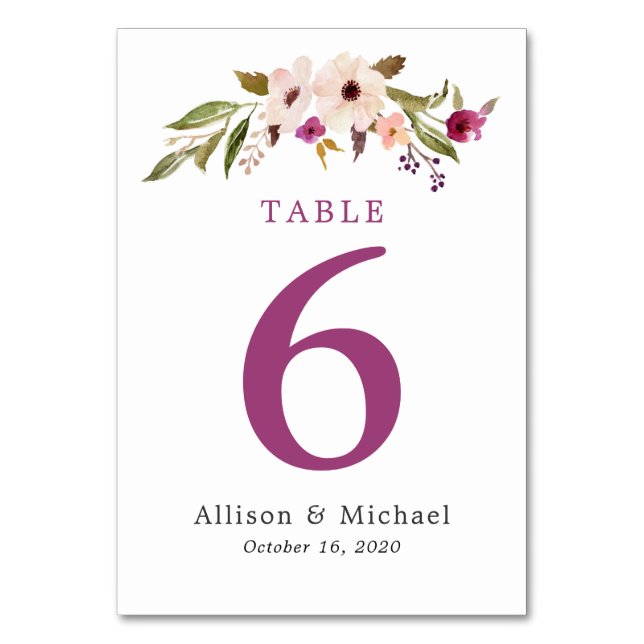 Numeração De Mesa Números de Tabela de Casamento Chic Plum Boho (Frente)