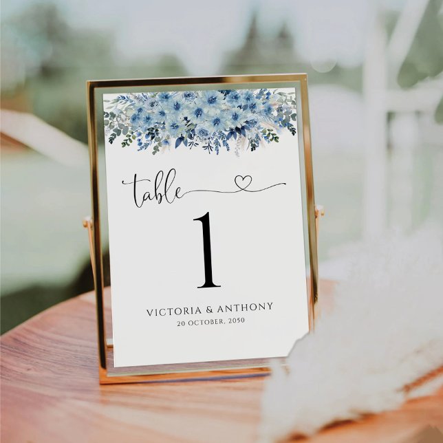 Numeração De Mesa Números de Tabela de Casamento Floral Blue Boho (Criador carregado)