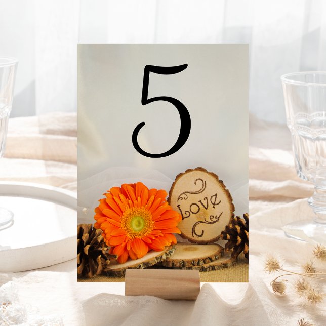 Numeração De Mesa Números de Tabela de Casamento Rustic Orange Daisy (Criador carregado)