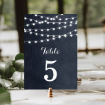 Numeração De Mesa Números de Tabela de Casas Azuis da Meia-Noite<br><div class="desc">Design de cartão de número da mesa de casamento moderna de verão com simples luzes de cordas brilhantes e elegantes penduradas no topo e uma mistura elegante de fontes modernas e caligráficas em um fundo de textura falsa. Um design de pré-disquete simples e na moda, perfeito para o verão! Clique...</div>