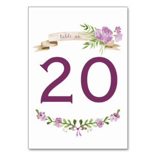 Numeração De Mesa Números de tabela de Rosas Roxos de Aquarela