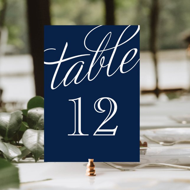 Numeração De Mesa Números de Tabela Elegante de Script Azul e Branco (Criador carregado)