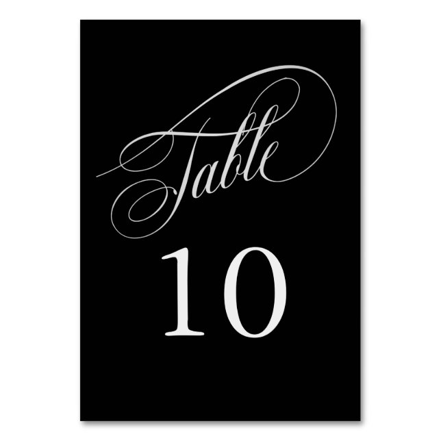 Numeração De Mesa Números de Tabela Elegante Preto e Prateado (Frente)