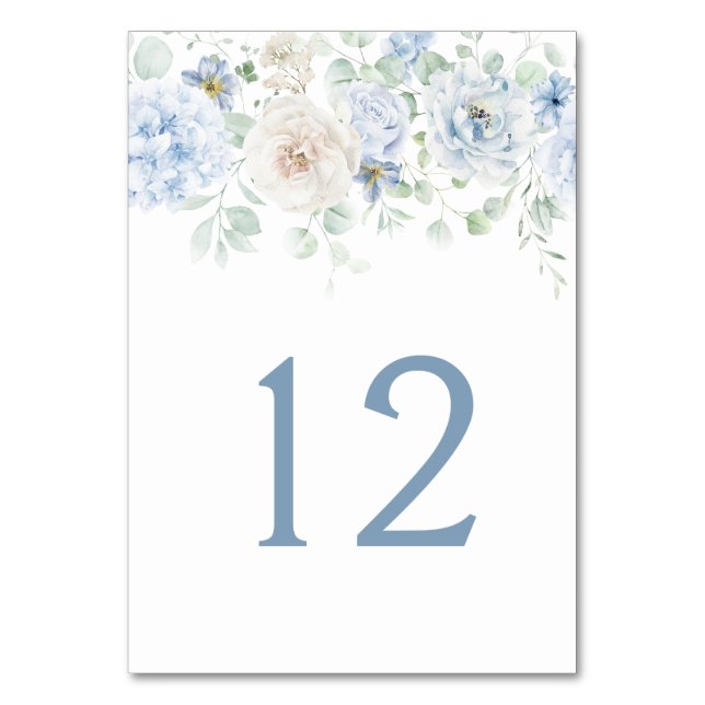 Numeração De Mesa Números de Tabela Floral Azul e Branco (Frente)