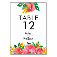 Números de Tabela Floral Cor de Água Amarela, Rosa