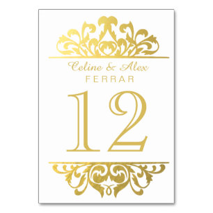 Numeração De Mesa Números de Tabela Flourish Foil Glam Gold branca
