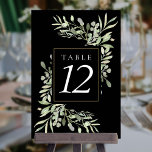 Numeração De Mesa Números de Tabelas Negras de Casamento Verde Botân<br><div class="desc">Apresentando folhas de aquarela delicadas sobre fundo preto. Projetado por Thisnotme©</div>