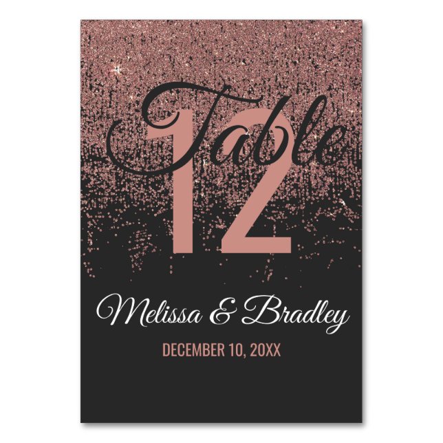 Numeração De Mesa Números de Tabelas Pretas da Glitter Dourada rosa (Frente)