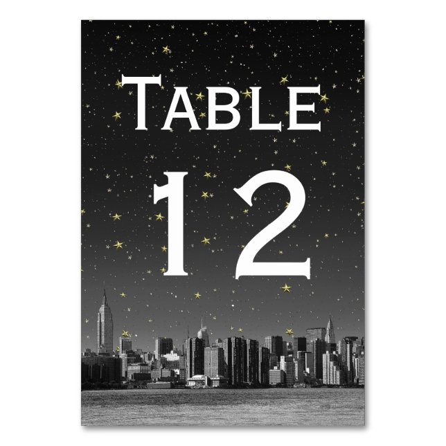 Numeração De Mesa NYC Wide Skyline Black Gradient Starry DIY BG (Frente)