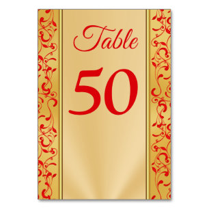 Numeração De Mesa O número vermelho e Dourado da mesa do casamento