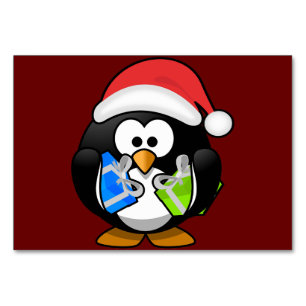 Numeração De Mesa O partido animal do pinguim do papai noel brinca o