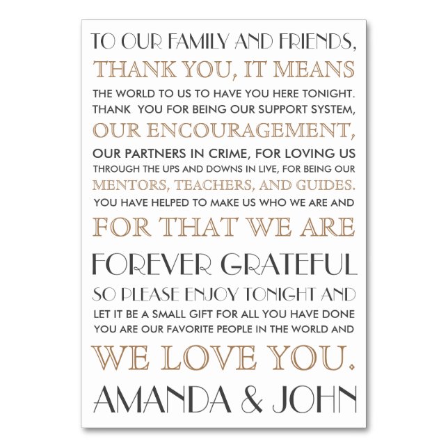 Numeração De Mesa Obrigado aos convidados do casamento (Frente)