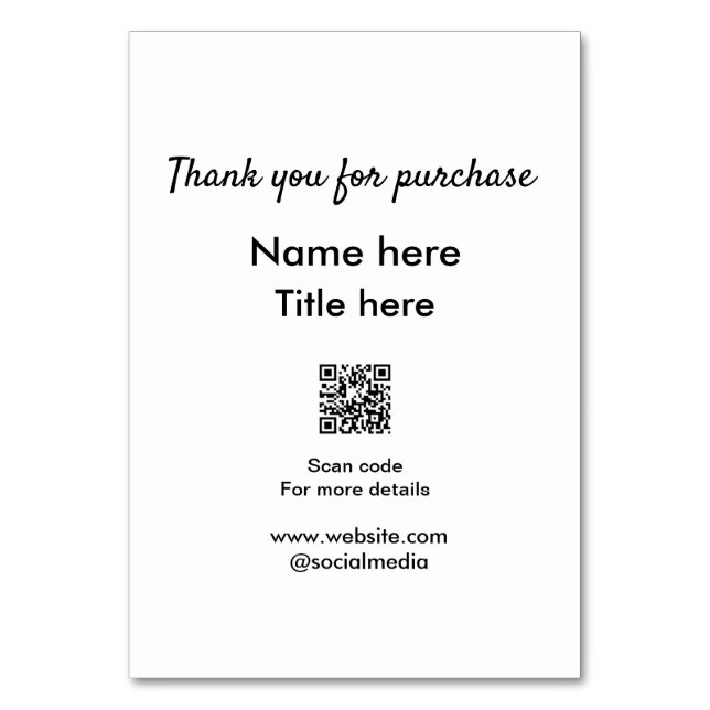 Numeração De Mesa Obrigado pelo nome de compra aqui digitalizar QR (Frente)