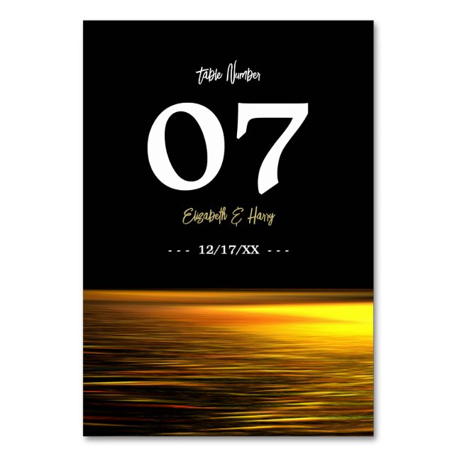 Numeração De Mesa Oceano ouro, Casamento Elegante de Praia (Frente)