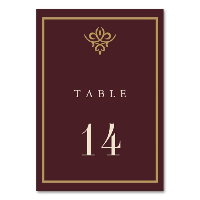 Numeração De Mesa Old Money Burgundy Wedding Table Card (Frente)