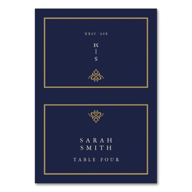 Numeração De Mesa Old Money Navy Blue Wedding Table Place Card (Frente)