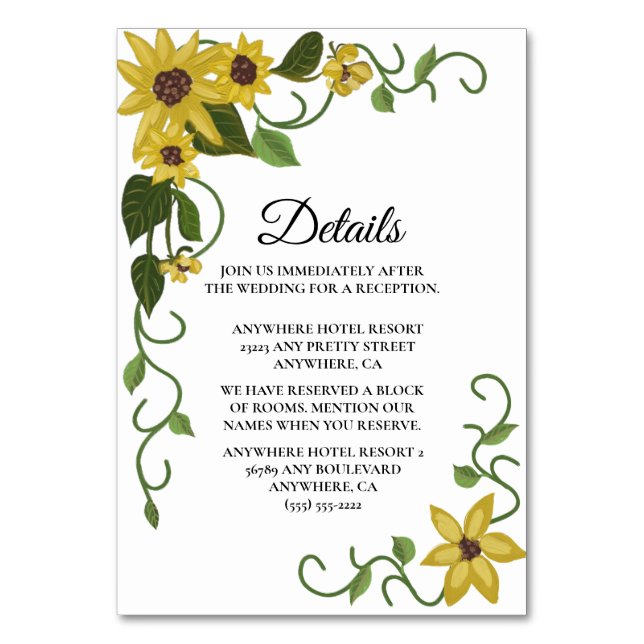 Numeração De Mesa Óleo de Mão Botânica Amarelo de girassol (Frente)