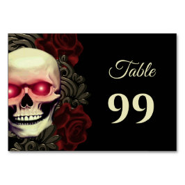 Numeração De Mesa Olhos Assustados, vermelhos, crânio gótico floral 