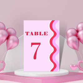 Numeração De Mesa Onda Retro Negrita Anos 70 Vermelho e Rosa Mesa 7 