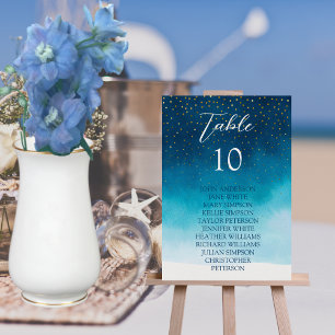Numeração De Mesa Ondas De Cor Azul Oceânica Com Casamento De Monogr