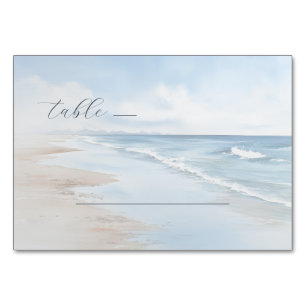 Numeração De Mesa Ondas de Praia em Aquarela Azul Tranquilo