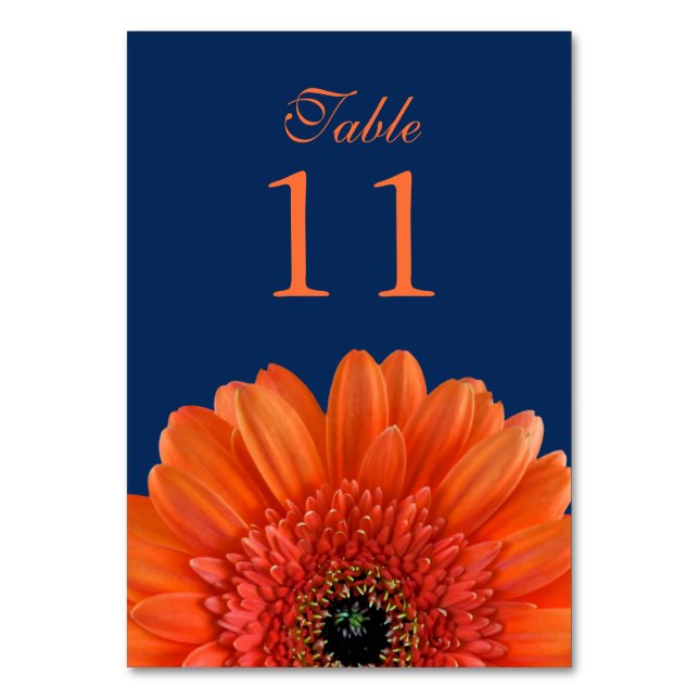 Numeração De Mesa Orange Gerbera Daisy Marinho Blue Wedding (Frente)