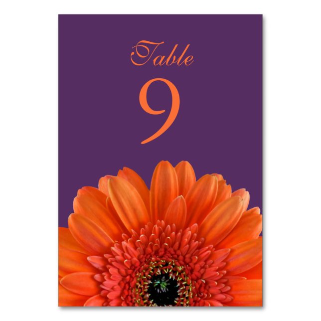 Numeração De Mesa Orange Gerbera Daisy Purple Wedding (Frente)